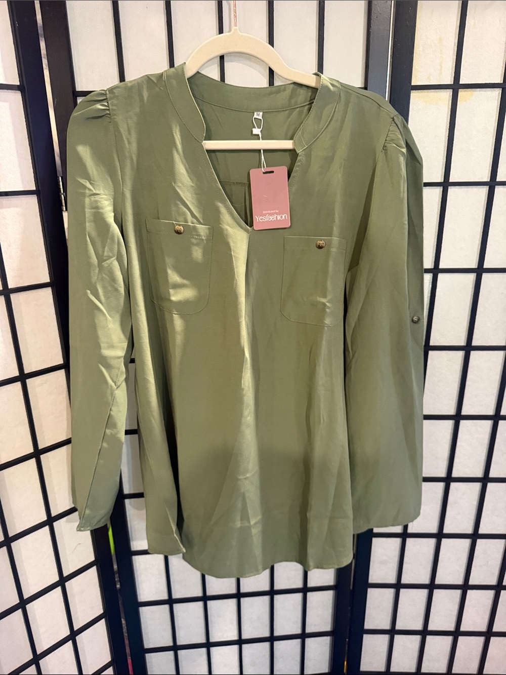 Olive Green Women's Lightweight Button-Pocket Tunic shirt